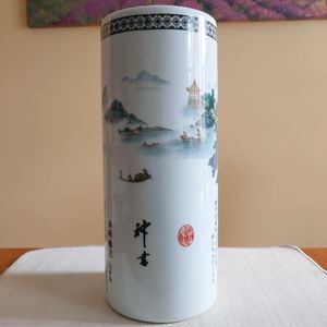 Jingdezhen Hat Stand Vase Large Cylinder eggshell Famille Verte Qianlong Mark